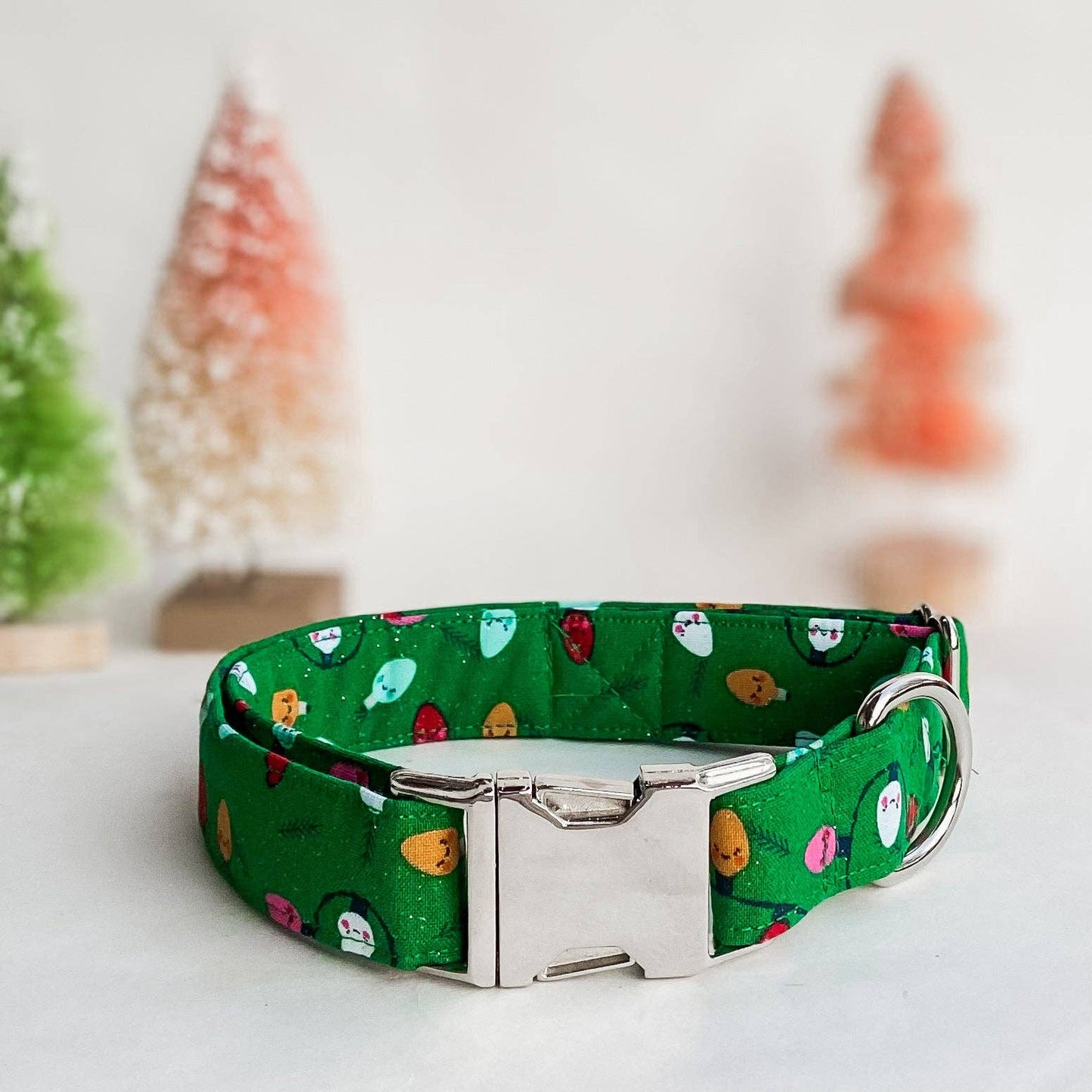 Very Merry and Bright Christmas Lights dog collar with silve: S
