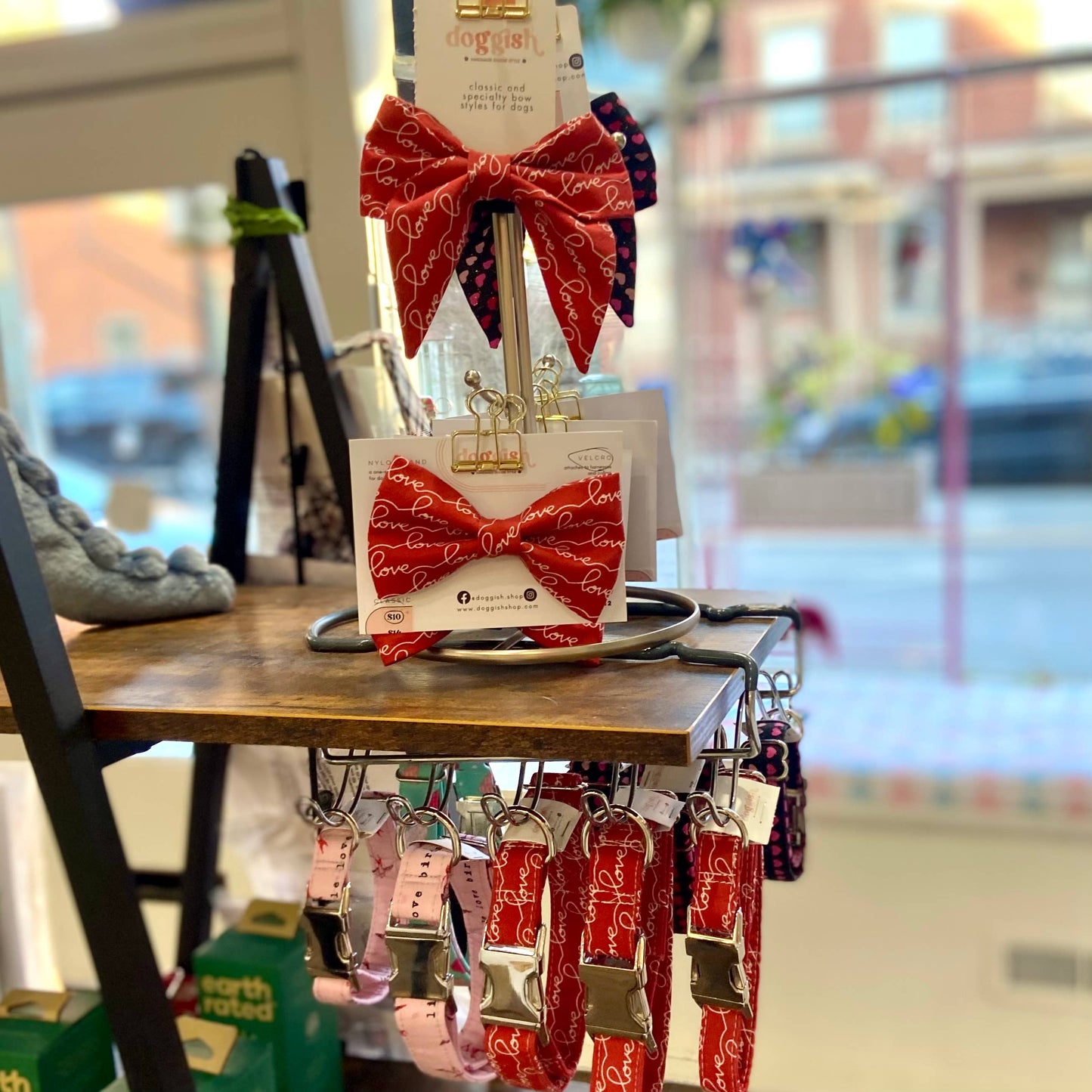 LOVE Valentine's dog bow pet accessory red and white script: Collar attachment
