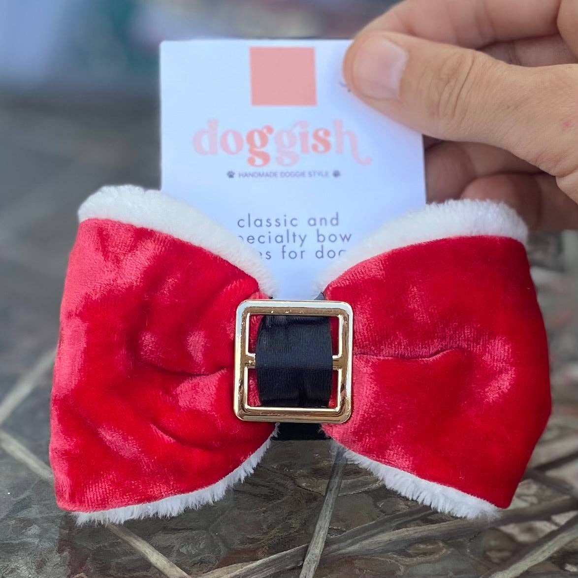 Santa Paws Christmas dog bow tie pet accessory: Dark nylon band